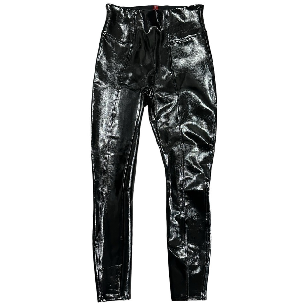 SPANX Black Faux Patent Leather Leggings Sz S